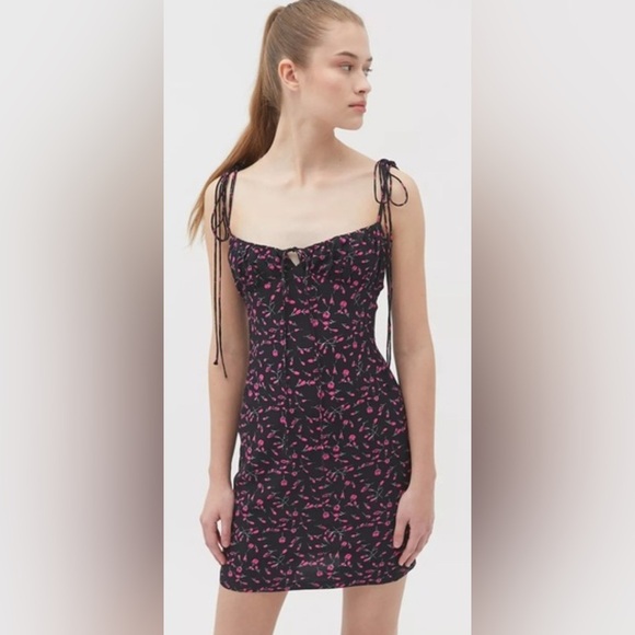 Neon Blonde Bardot Rosebud Ditsy Floral Babydoll Tie Strap Slip Dress Small Boho - Picture 1 of 13